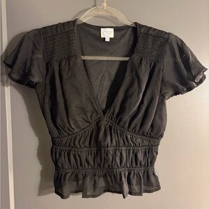 Blue Rain Peplum Cinched Waist Clip Dot Flutter Sleeve Black XS Francesca’s